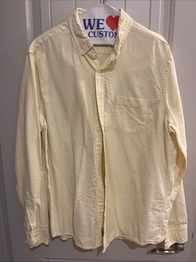Express Men's Light Yellow Long-Sleeve Button-Down Shirt